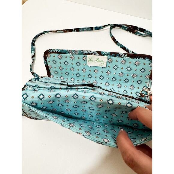 Vera Bradley Java Blue Brown Retired TriFold Wallet Crossbody Wristlet Purse - Picture 7 of 8